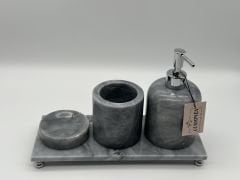 Gri-Gümüş 4'lü Mermer Banyo Seti