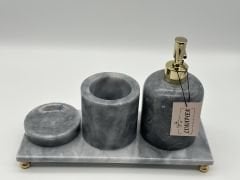 Gri-Gold Mermer Banyo Seti