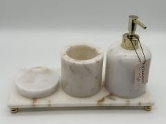 Beyaz-Gold 4'lü Mermer Banyo Seti