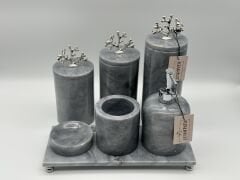 Gri-Gümüş 3'lü Mermer Kavanoz