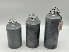 Gri-Gümüş 3'lü Mermer Kavanoz