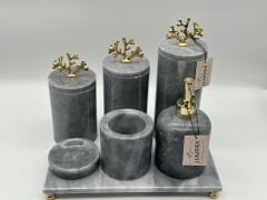 Gri-Gold 3'lü Mermer Kavanoz