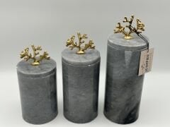 Gri-Gold 3'lü Mermer Kavanoz