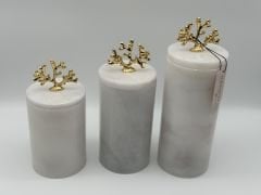 Beyaz-Gold 3'lü Mermer Kavanoz