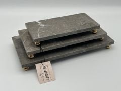 Koyu Bej 3'lü Mermer Sunumluk