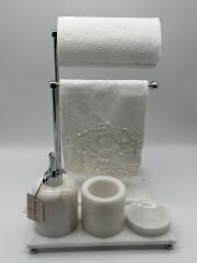 Beyaz-Gümüş 4'lü Mermer Banyo Seti