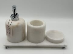 Beyaz-Gümüş 4'lü Mermer Banyo Seti