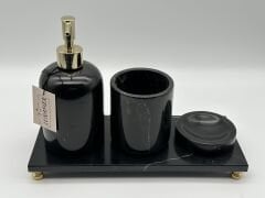 Siyah-Gold 4'lü Mermer Banyo Seti