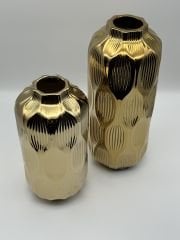 Gold 2'li Yaprak Desenli Vazo