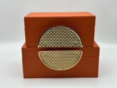 Turuncu Hasır Desen 2'li Deri Kutu