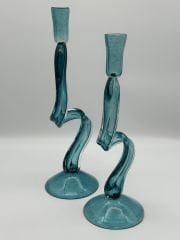 Turkuaz 2'li Cam Şamdan