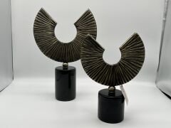 Eskitme Siyah Mermerli 2'li Yarım Ay Obje