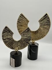 Altın Siyah Mermerli 2'li Yarım Ay Obje