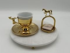 Beyaz-Gold Mermer Tepsili Fincan Takımı