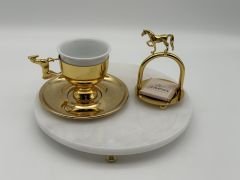 Beyaz-Gold Mermer Tepsili Fincan Takımı