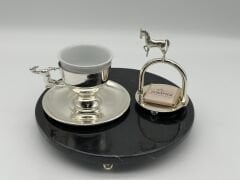 Siyah-Gümüş Mermer Tepsili Fincan Takımı