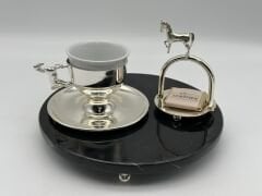 Siyah-Gümüş Mermer Tepsili Fincan Takımı