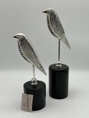 Gümüş-Siyah Mermer 2'li Kuş Obje