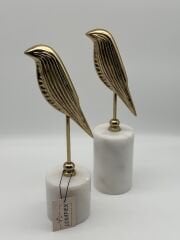 Gold-Beyaz Mermer 2'li Kuş Obje