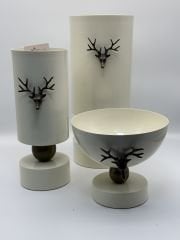 Krem Geyikli 3'lü Saksı Seti