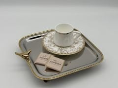 Kuşlu İtalyan Gümüş Sunum Tepsisi