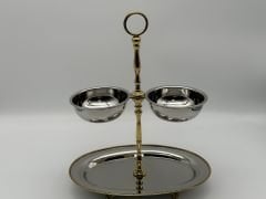 İtalyan Gümüş 2 Katlı Oval Sunumluk