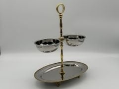 İtalyan Gümüş 2 Katlı Oval Sunumluk