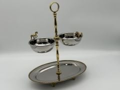 İtalyan Gümüş 2 Katlı Oval Atlı Sunumluk