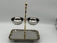 İtalyan Gümüş 2 Katlı Halatlı Dikdörtgen Sunumluk