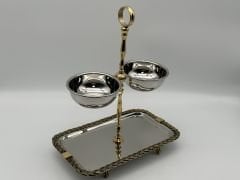 İtalyan Gümüş 2 Katlı Halatlı Dikdörtgen Sunumluk