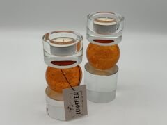 Turuncu Cam Silindir 2'li Şamdan