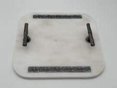 Beyaz Dekorlu Mermer Tepsi