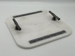 Beyaz Dekorlu Mermer Tepsi