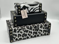 Leopar Desenli 3'lü Deri Kutu