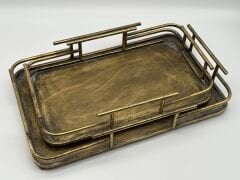 Eskitme Metal Kulplu 2'li Tepsi