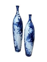 Mavi İnce Ağızlı Büyük Vazo