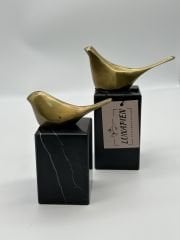 MERMER-PİRİNÇ DETAYLI 2'Lİ DEKORATİF KUŞ OBJE