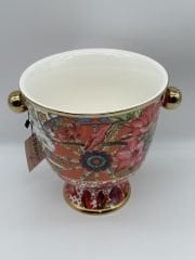 LİLYUM DESENLİ KULPLU YUVARLAK AĞIZLI VAZO