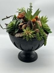 MAT SİYAH ÇİÇEKLİ SAKSI